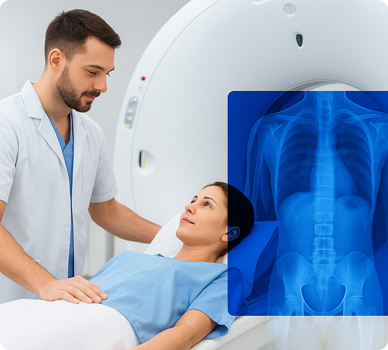 Profissional de saúde realizando exame de imagem médica